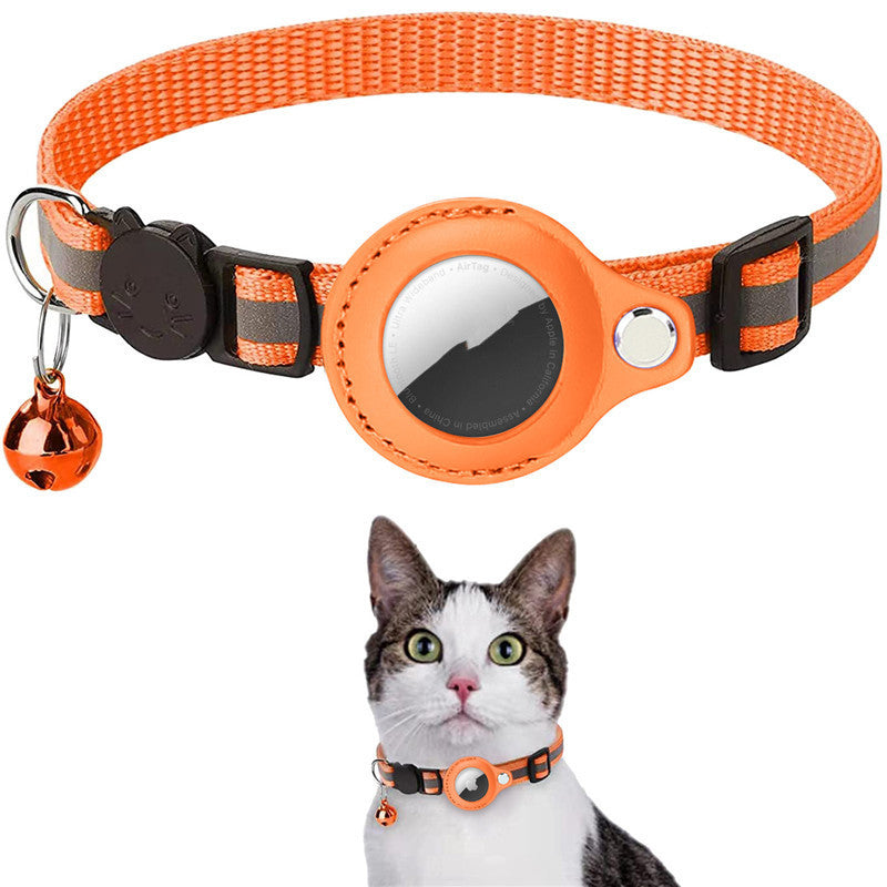 Adjustable buckle on reflective cat AirTag collar