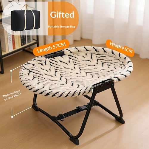 Cat resting on folding camp bed