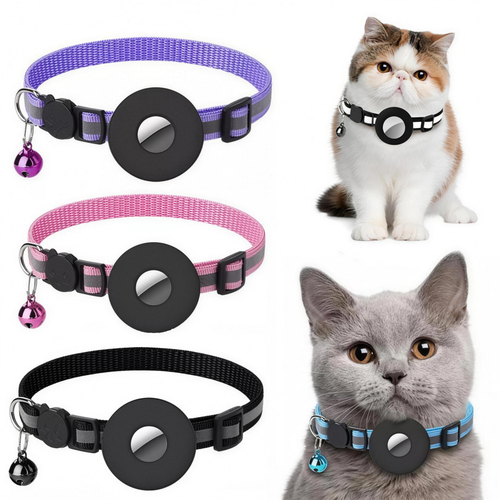 PurrNest reflective AirTag cat collar - full product view (4K)