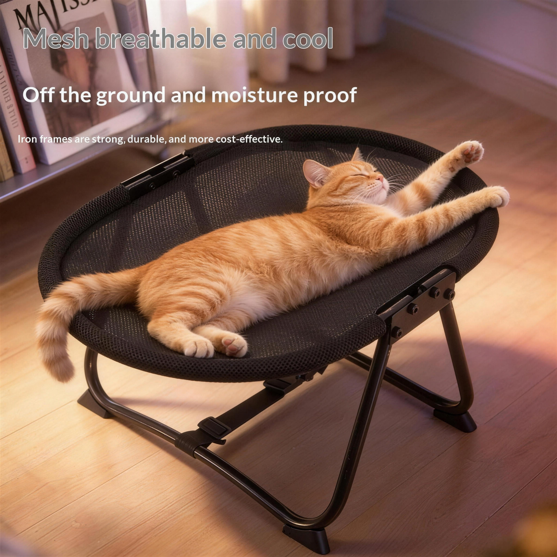 Folding camp cot bed for cats and dogs (4K)