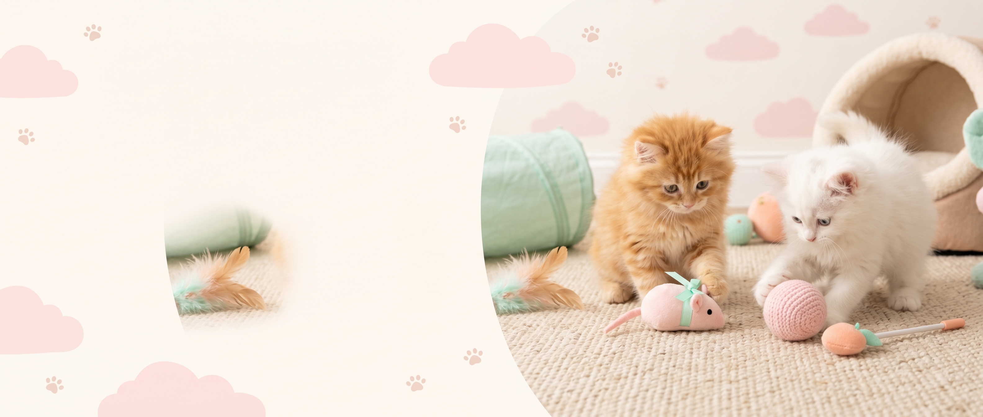 PurrNest cute pastel hero banner with two kittens playing